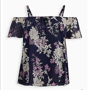 COPY - Torrid COLD SHOULDER TOP - CLIP DOT NAVY FLORAL